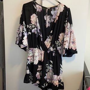 Black Floral Romper - shorts